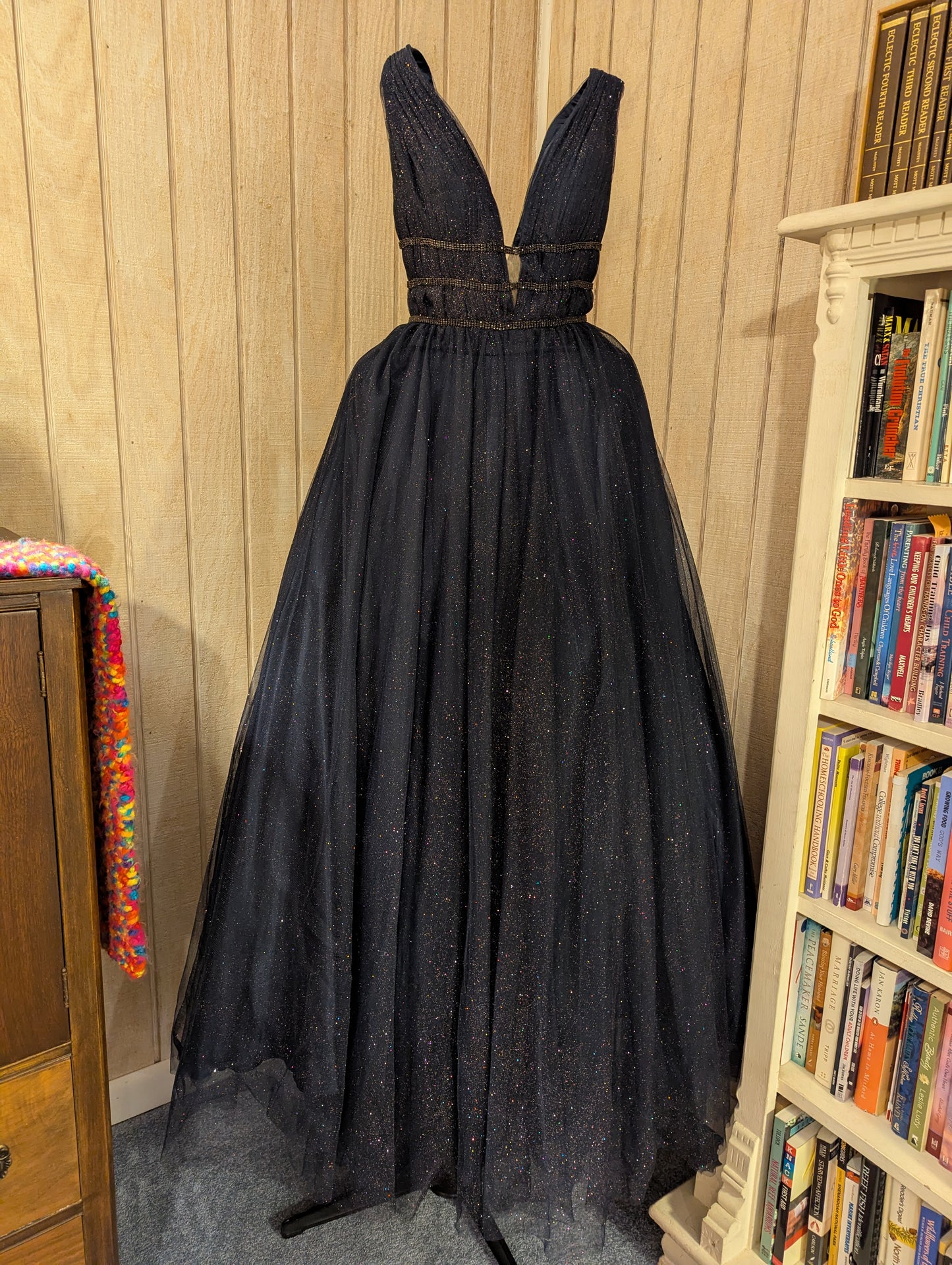 Discontinued! Saks Fifth Ave. Feyre Acheron Night Court Style Gown with Mesh Overlay that Glitters like Stars